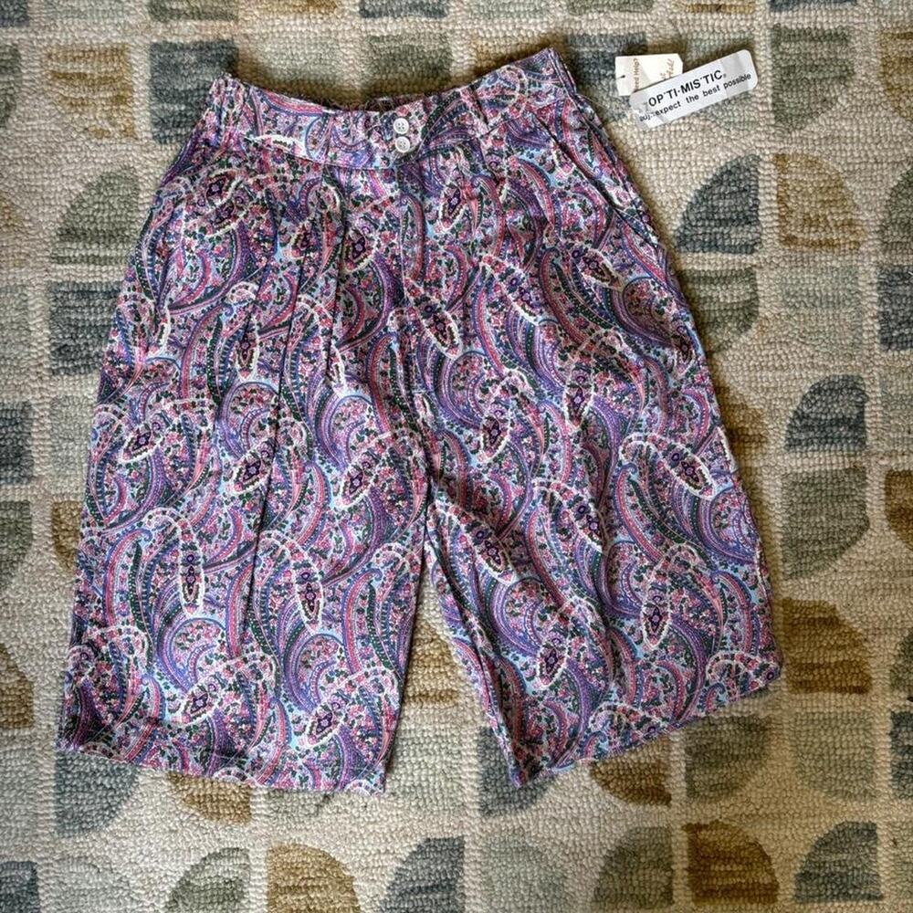 Whimsical Vintage 80s Paisley Midi Shorts Elastic Waistband NWT Kidcore Summer